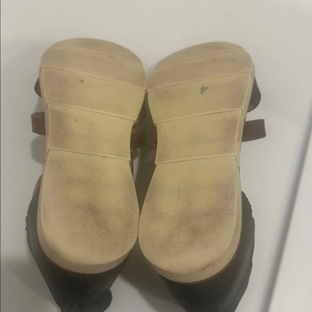Miz Mooz Two-Tone Black and Tan Strappy Leather Sandals - Picture 3 of 10
